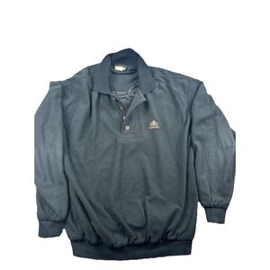 Vtg ROCHE Polo Sweatshirt‎ Thermal Lined Black Pullover USA MADE Men's Large